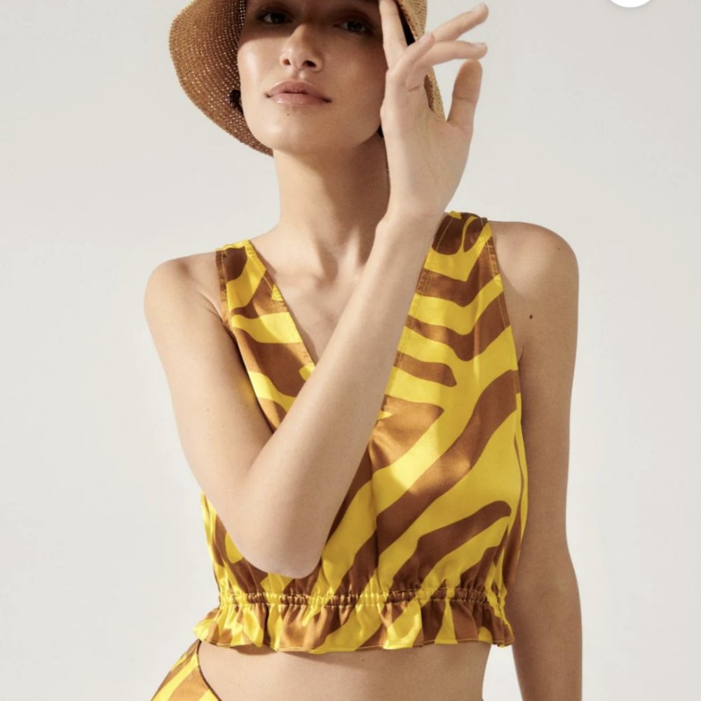 V-NECK CROP TOP TIGER MATISSE; Silk Laundry Xs